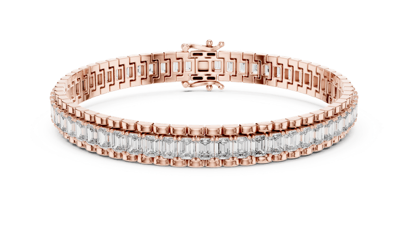 Rose Gold Emerald-Cut Diamond Line Bracelet with Brick Links
