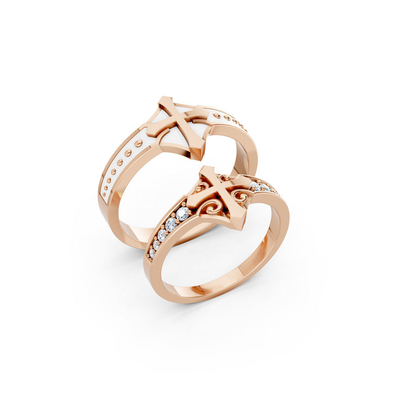 Rose Gold Gothic Cross Couple Ring Set