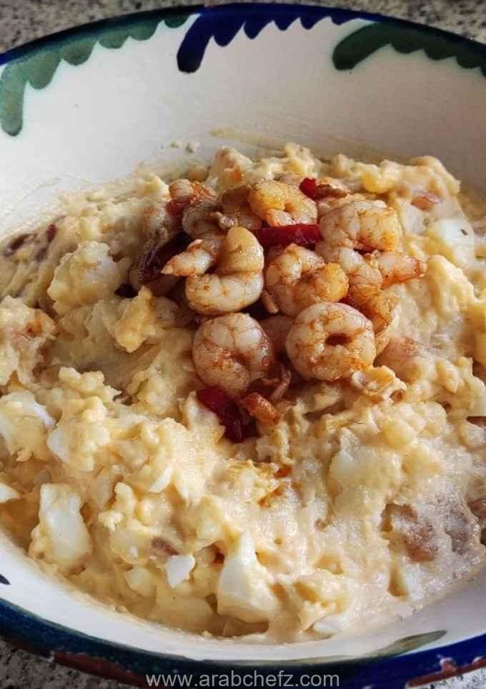 سلطة البطاطس مع الجمبري بالثوم