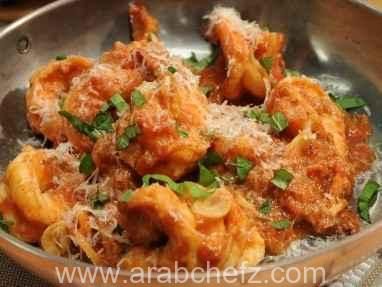 طبق جمبري فرا دياڤولو الإيطالي مع خبز الثوم بالجبن