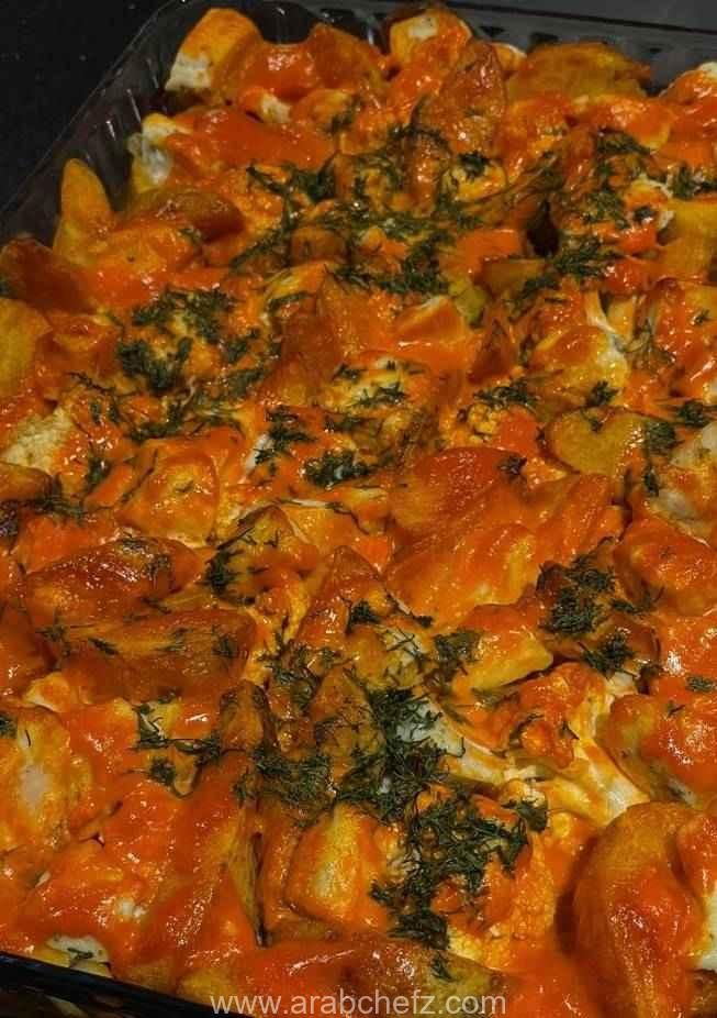 صينية بطاطس الودجز والدجاج