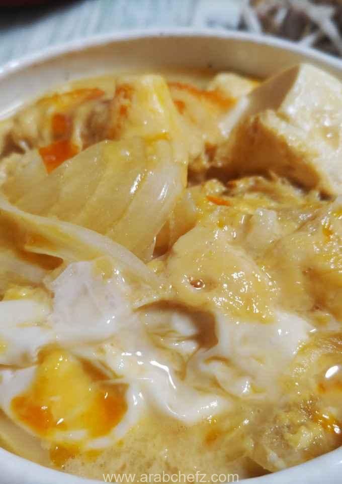 طريقة تحضير توفو مع البصل والبيض طبق توفو مع البصل والبيض الياباني