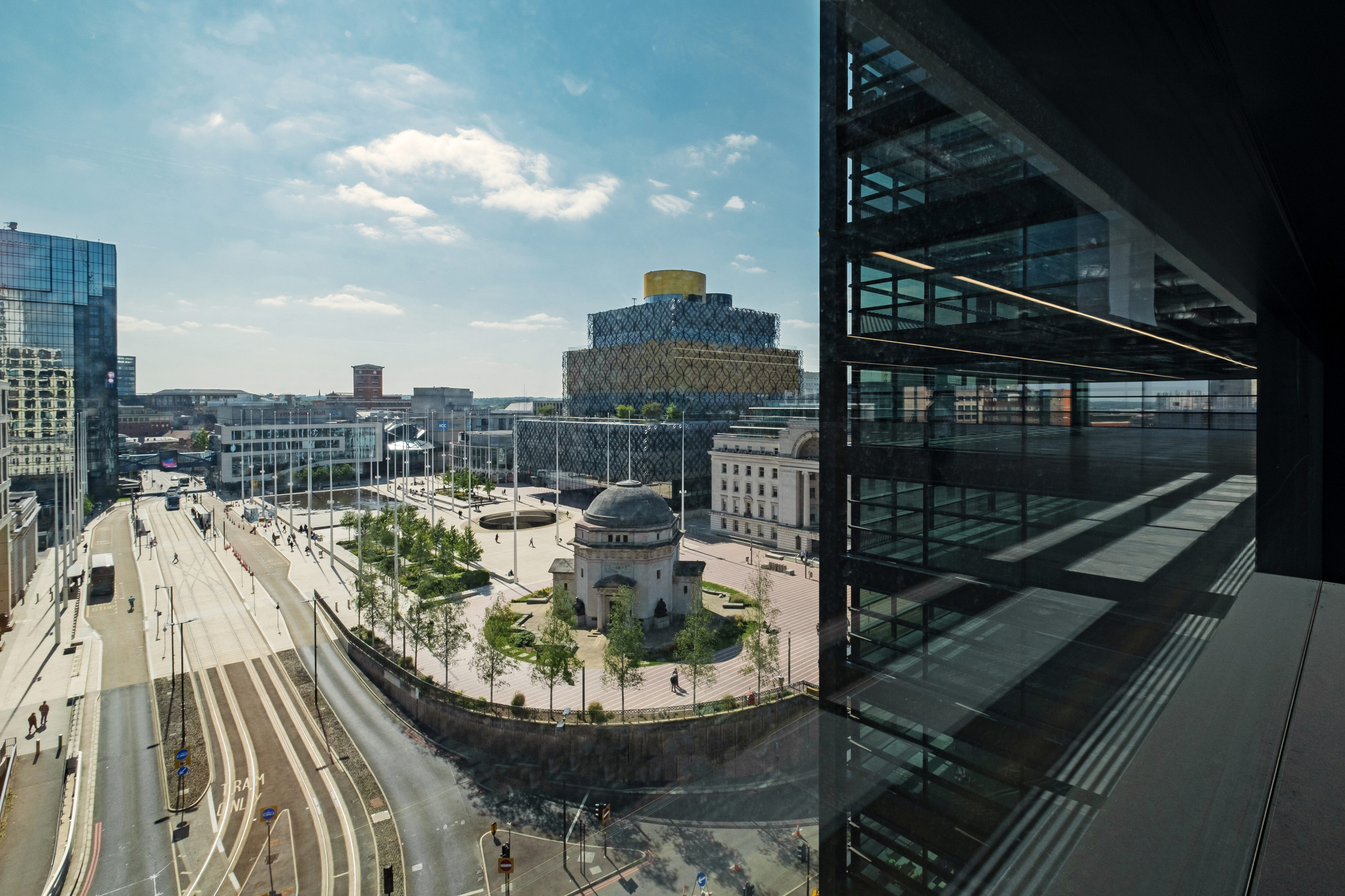 A view from One Centenary Way including the Library of Birmingham