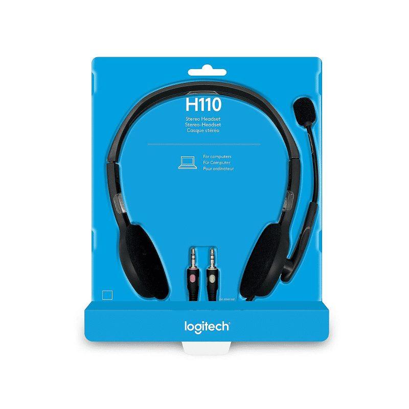 Logitech H110 3.5mm Dual Plug Wired Stereo On Ear Headphones with Mic - Black image 1