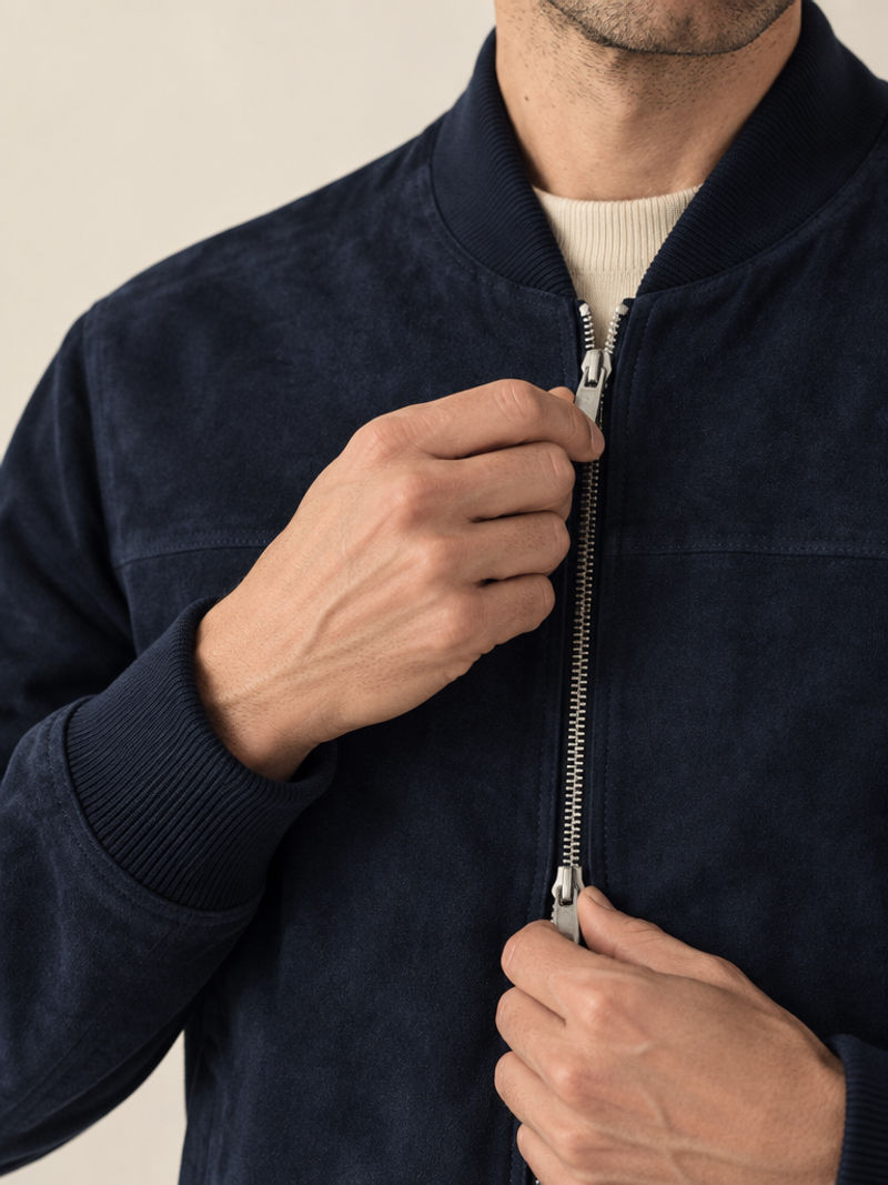 Ribbed knit collar and zip closure detail
