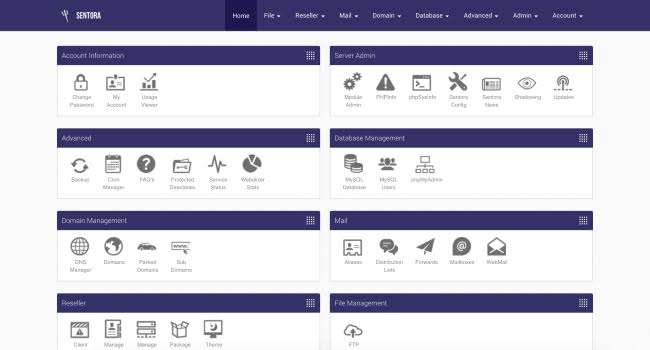 Sentora web Control panel