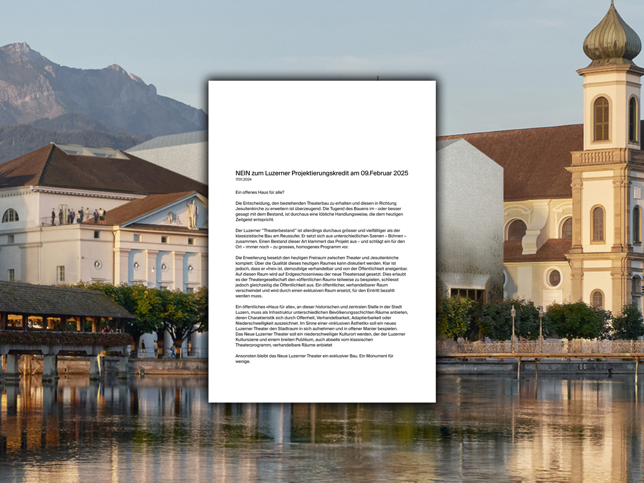 Der offene Brief wurde von rund 40 Luzerner Architektur- und Kreativschaffenden unterzeichnet.