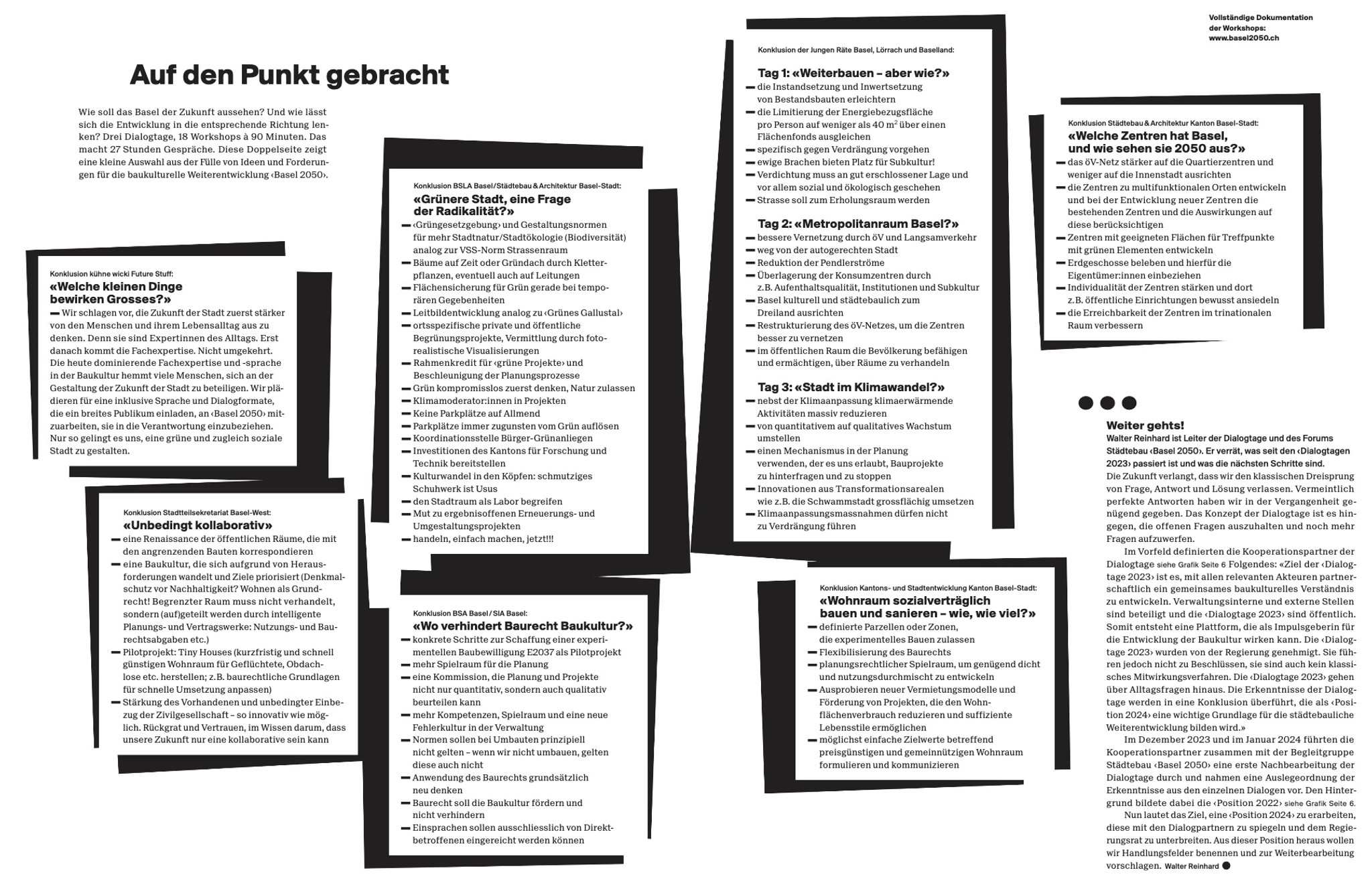 Insgesamt entstanden 18 Workshop-Konklusionen. Hochparterre hat sieben davon für diese Seite ausgewählt.