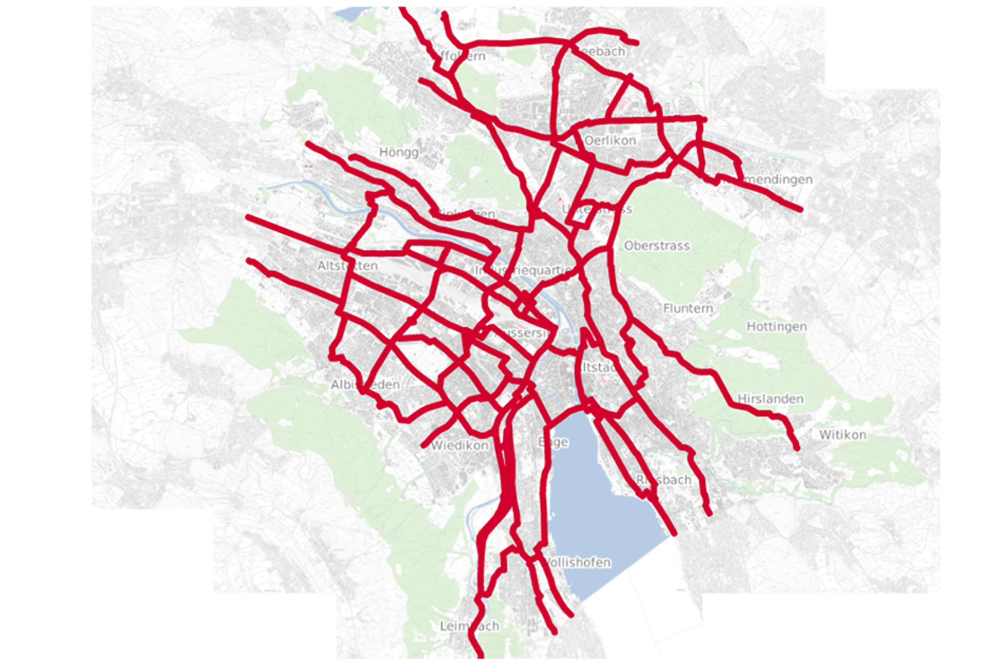 Das geplante Netz der Velovorzugsrouten in Zürich.