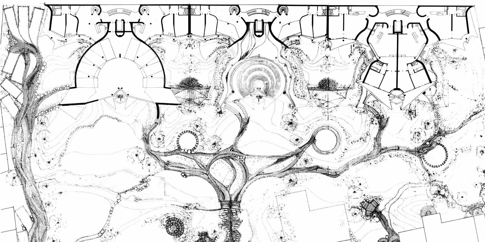 Schon der Grundriss ist toll: Gartenanlage und Grundrisse der Wohnbebauung am Fraenkelufer, 1982–1985. Plan: Inken Baller und Hinrich Baller