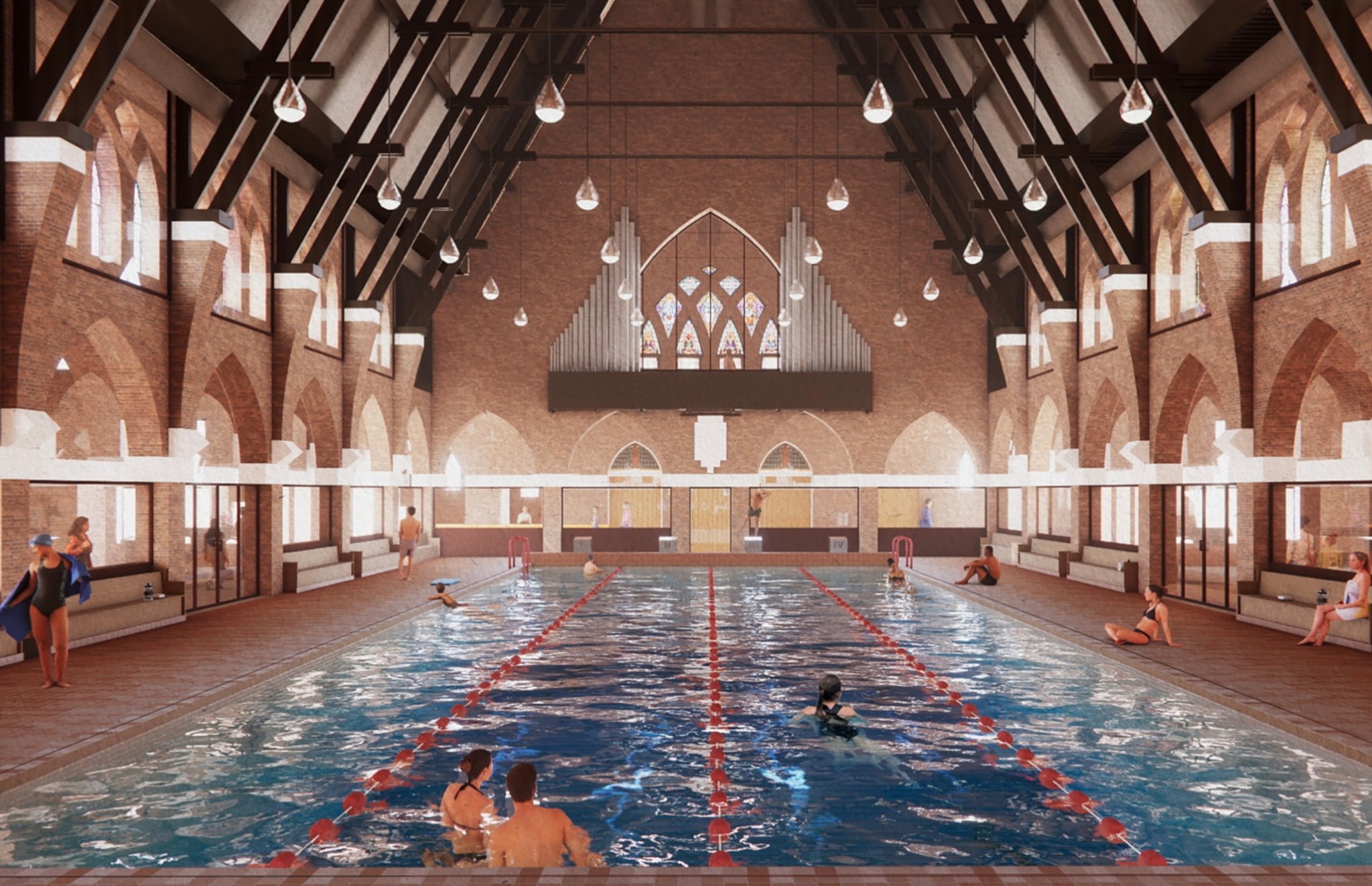 So stellen sich MVRDV den umgenutzten Kirchenraum vor (Rendering: MVRDV).