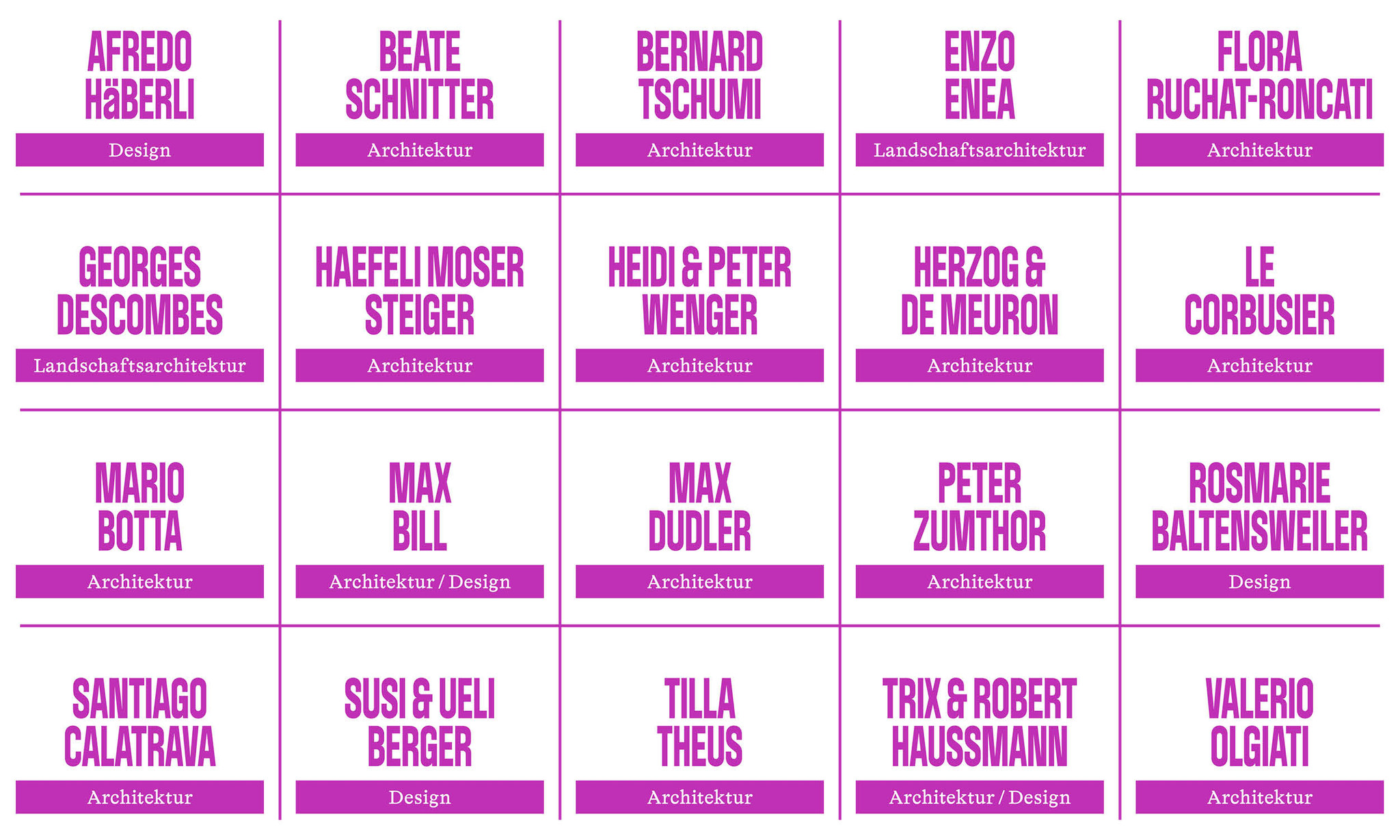 Diese 20 Gestalterinnen und Gestalter gilt es zu Bewerten.