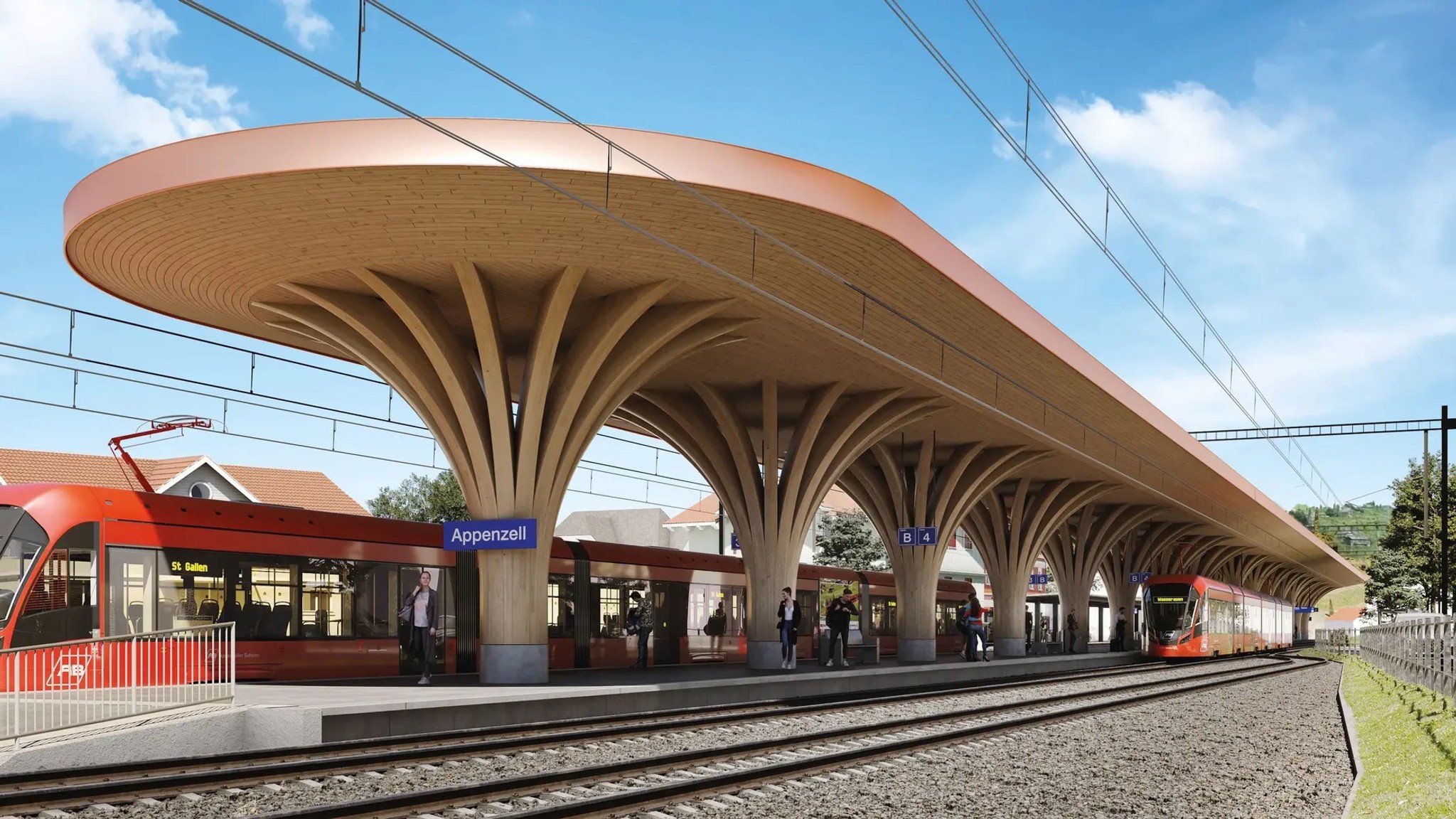 «Imposante Holzüberdachung als Wiedererkennungsmerkmal»: Die geplante Umgestaltung des Bahnhofs Appenzell heute in der Presse.