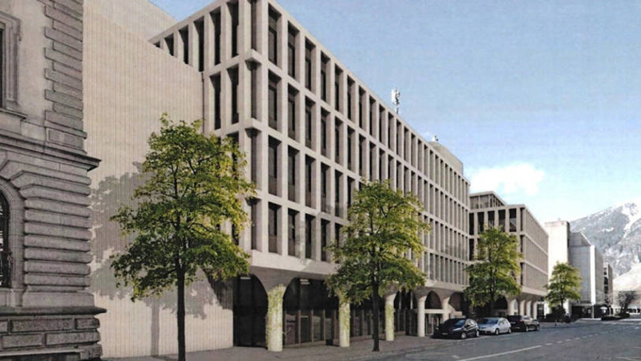 So soll es dereinst aussehen: Statt blauer Metallfassade soll künftig Beton das Erscheinungsbild prägen, wo heute die Blaue Post steht. So soll es dereinst aussehen: Statt blauer Metallfassade soll künftig Beton das Erscheinungsbild prägen, wo heute die B