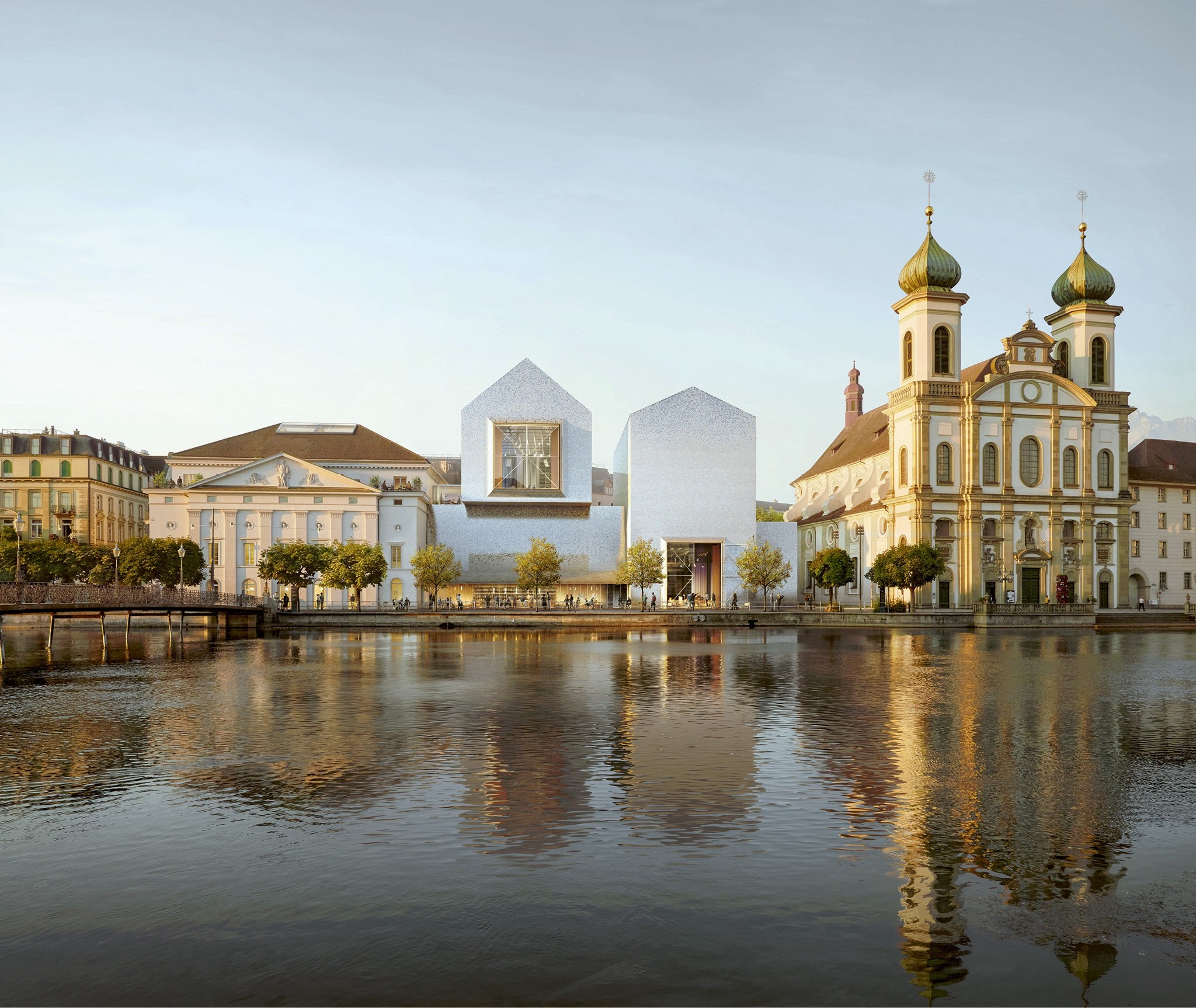 Das Siegerteam Ilg Santer Architekten lässt das Luzerner Theater stehen und erweitert es durch giebelständige Volumen.