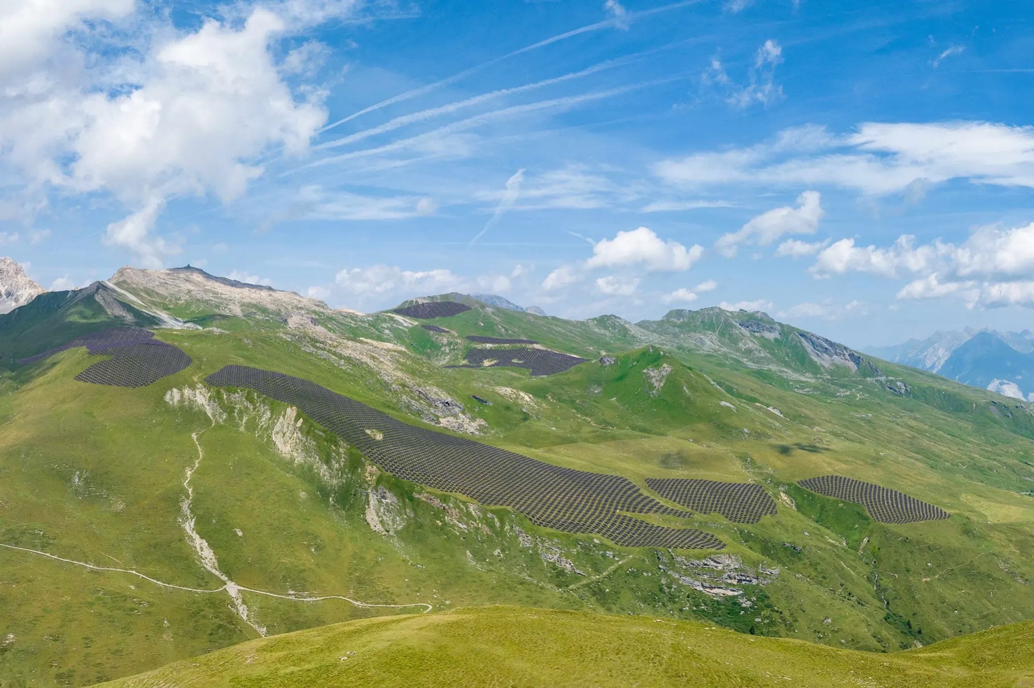 Eine Visualisierung des Solarprojekts im Val Nandro aus der Vogelperspektive.