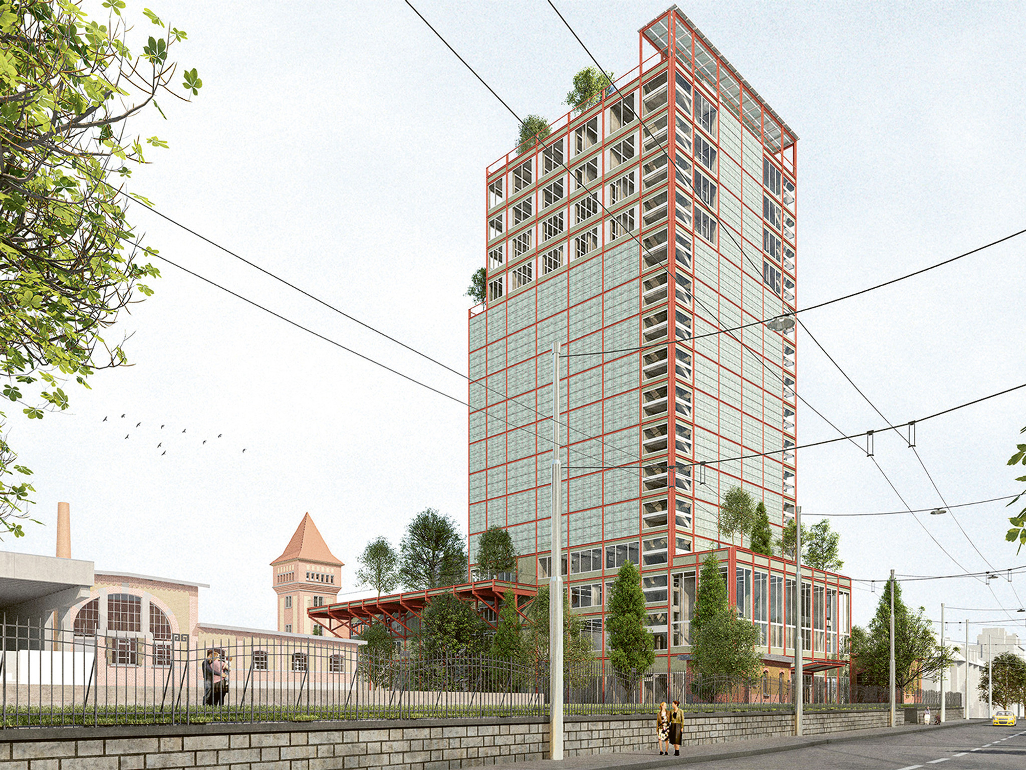 Das ausgewählte Hochhaus schrumpfte in der Überarbeitung. Visualisierung: Adrian Streich Architekten