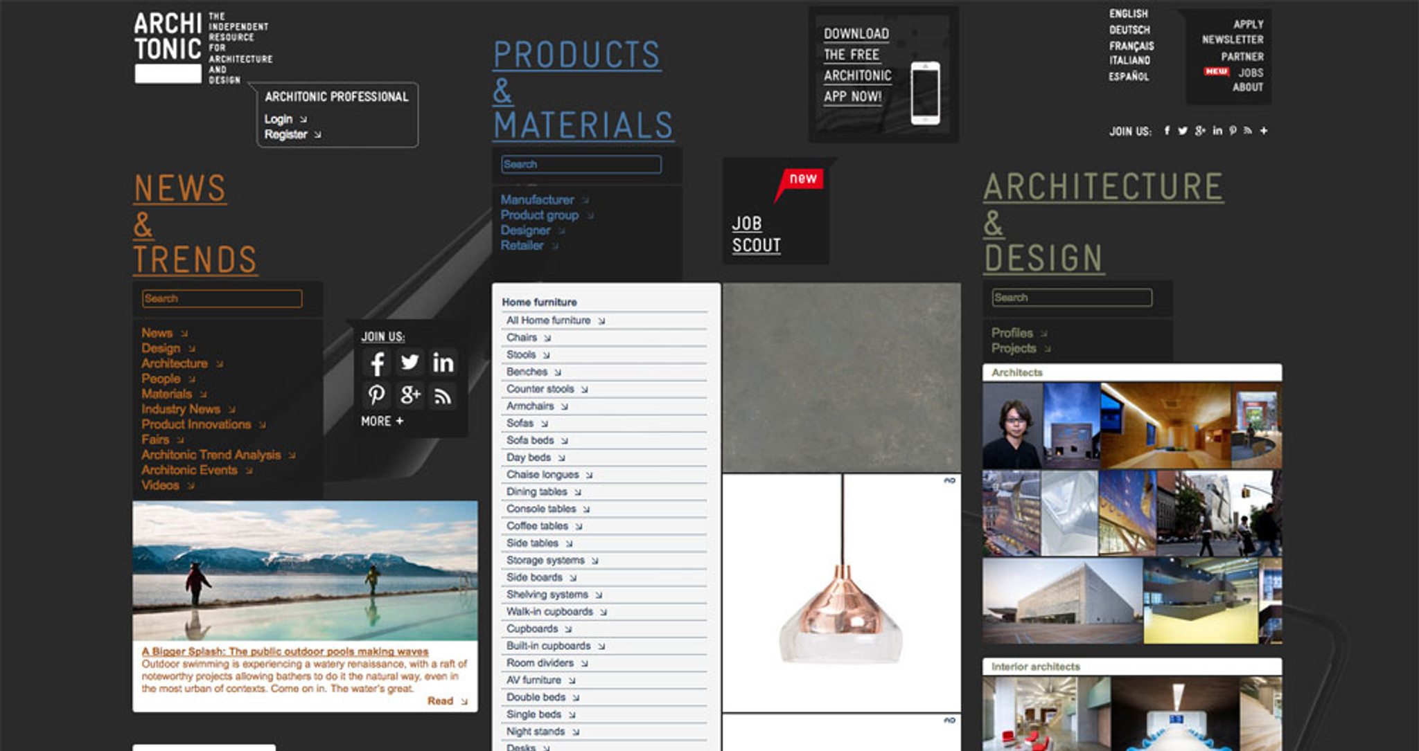 Die Startseite von Architonic.com