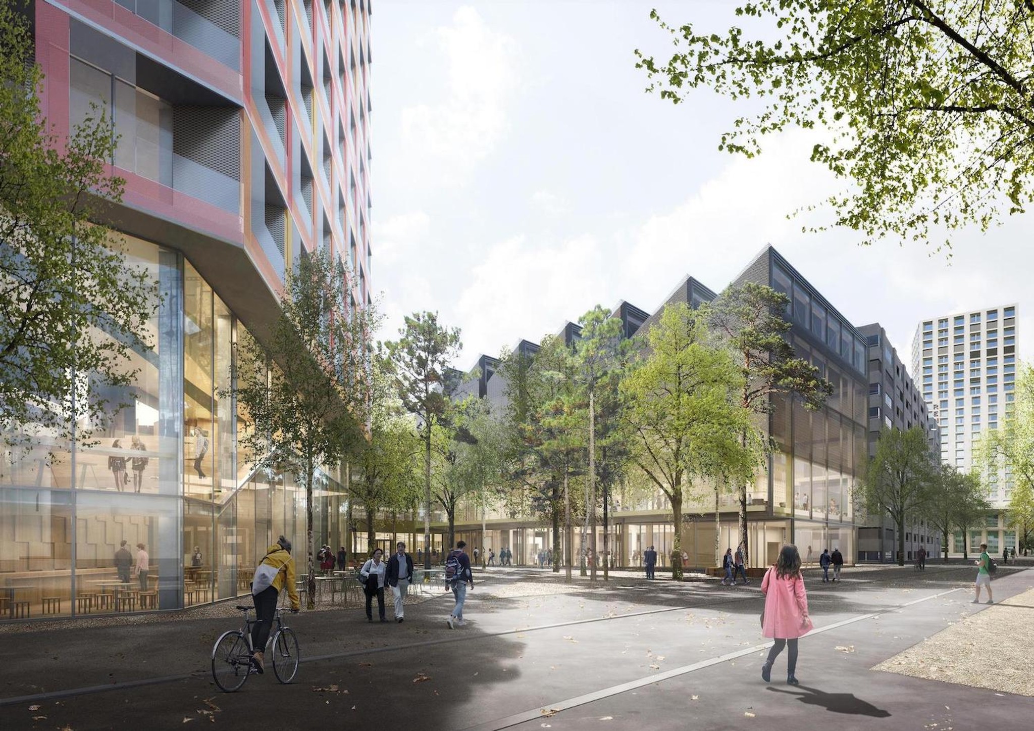 Wo sich heute die Maag-Halle befindet, soll ein Quartierplatz mit Bäumen entstehen. (Visualisierung: Swiss Prime Site)