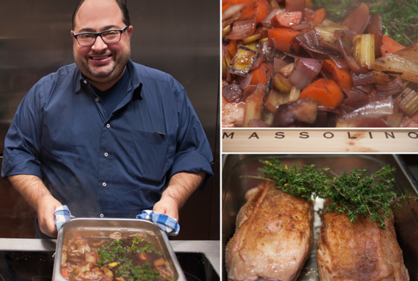 Der Meisterkoch Antoino Colaianni präsentiert seinen Sonntagsbraten.