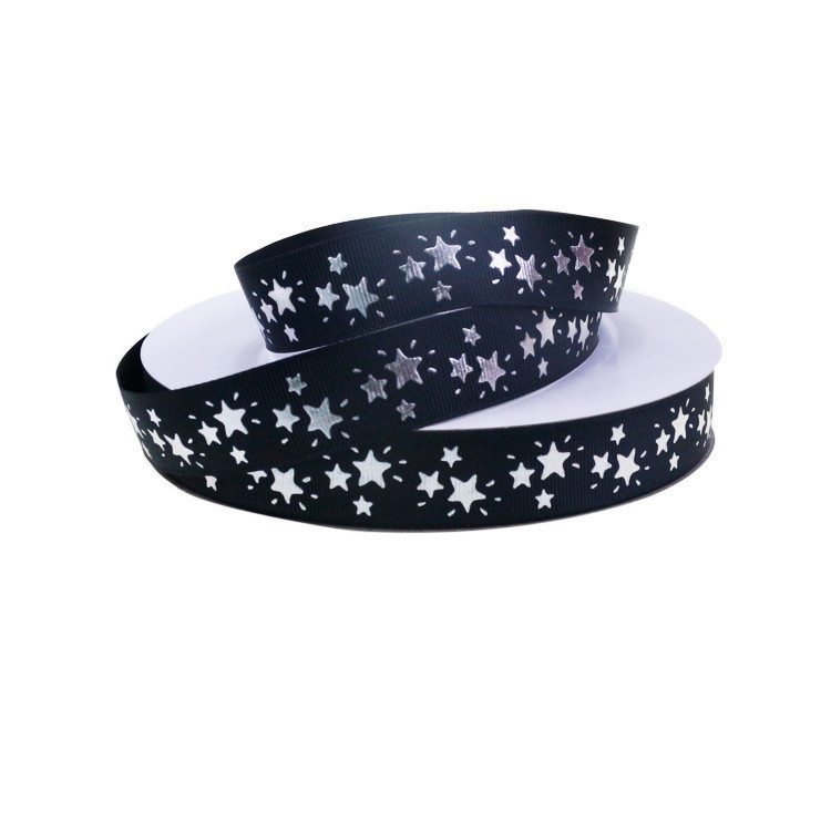 Wholesale 78 Inches Star Silver Foil Printing Grosgrain Ribbon 3294