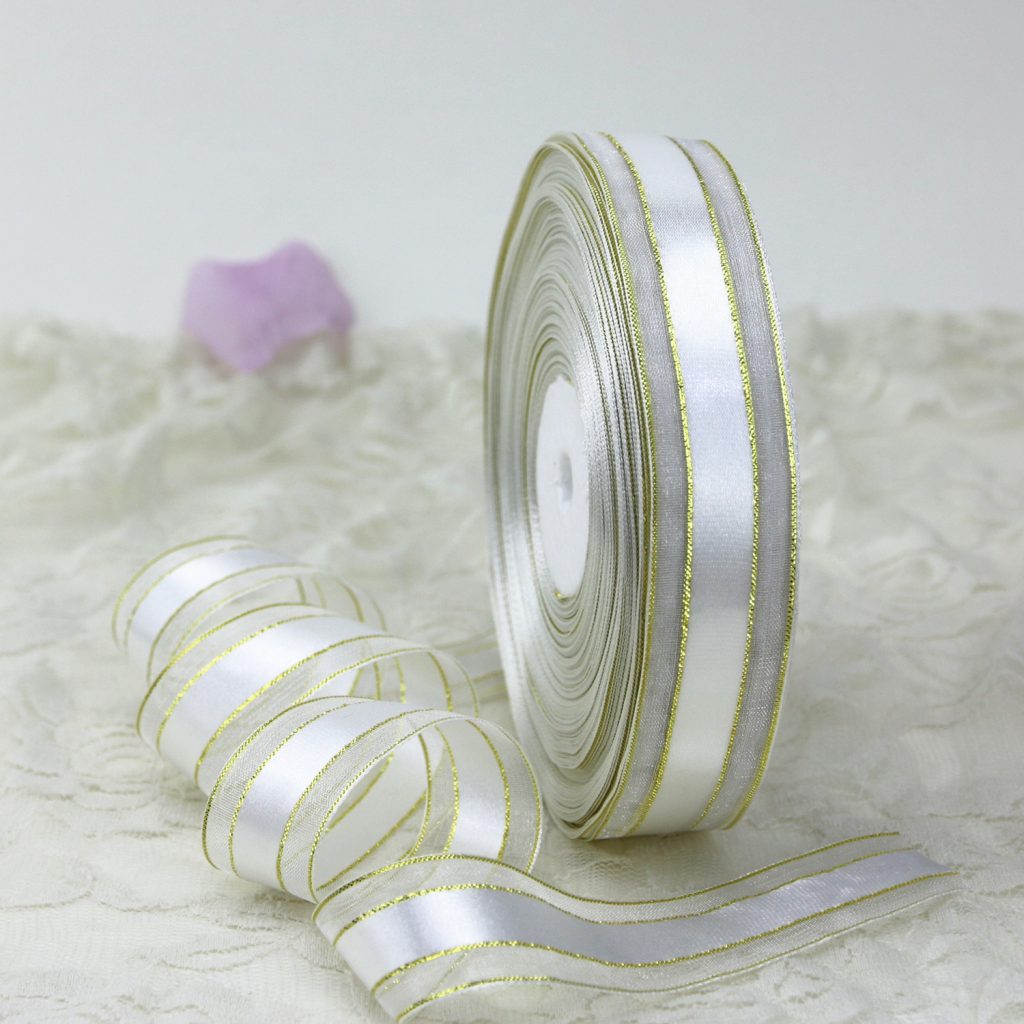 Wholesale gold metallic organza edges satin ribbon