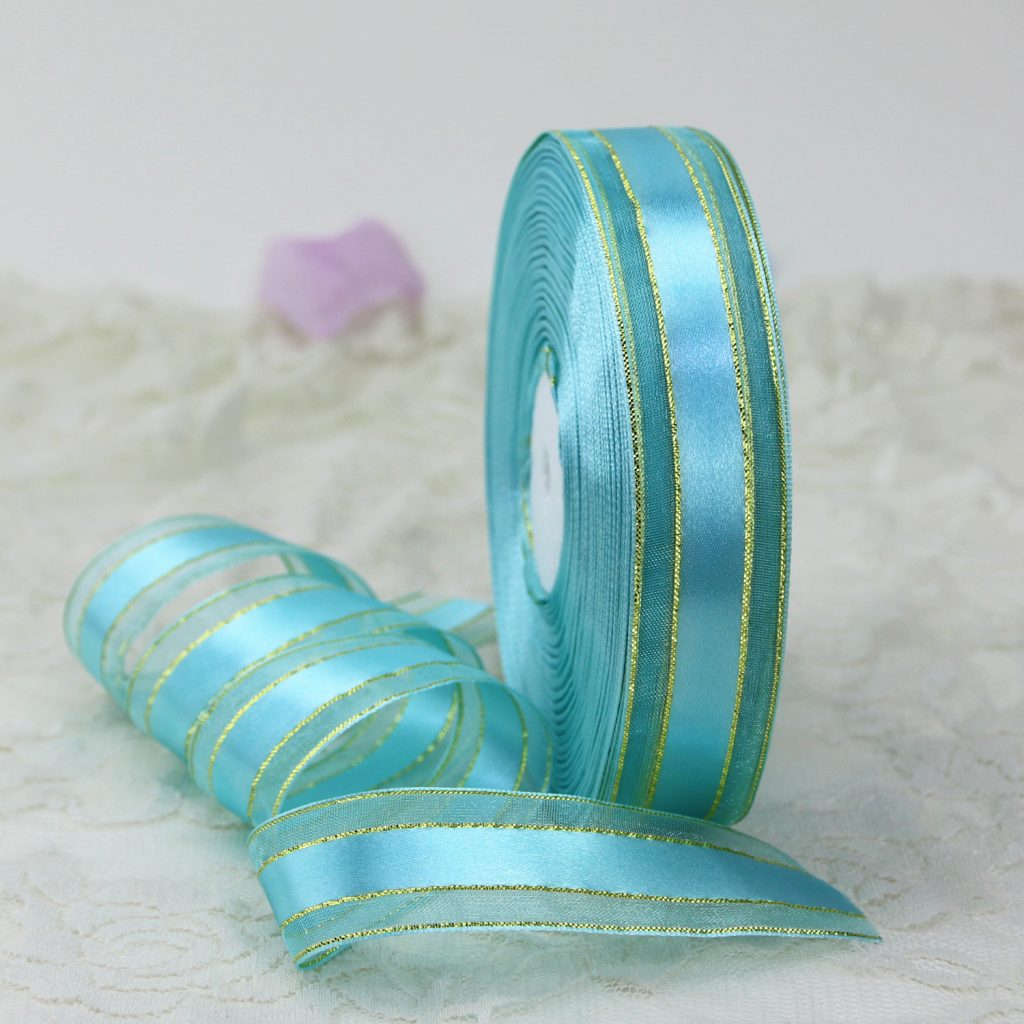 Wholesale gold metallic organza edges satin ribbon