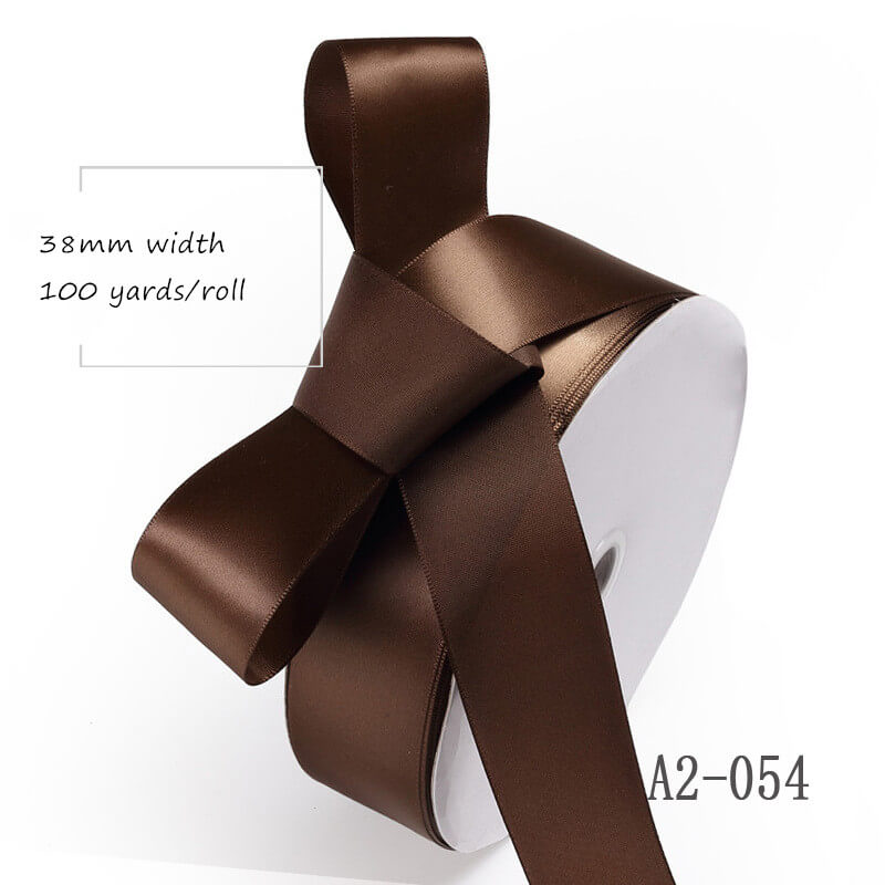 196 colors 38mm single faced brown satin ribbon