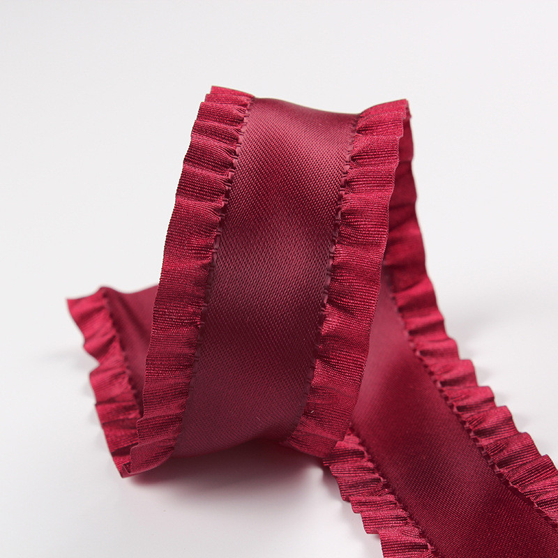 Wholesale double ruffle ribbon, frill ribbon, polyester decorative