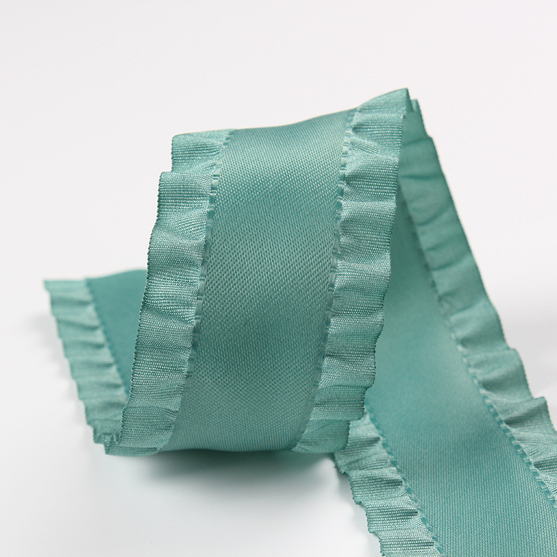 Wholesale double ruffle ribbon, frill ribbon, polyester decorative pleated ribbon