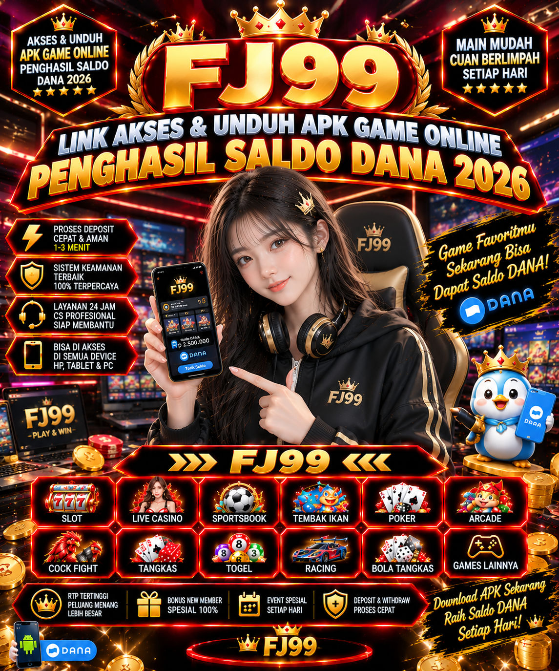 Tampilan utama aplikasi FJ99 dengan akses permainan digital