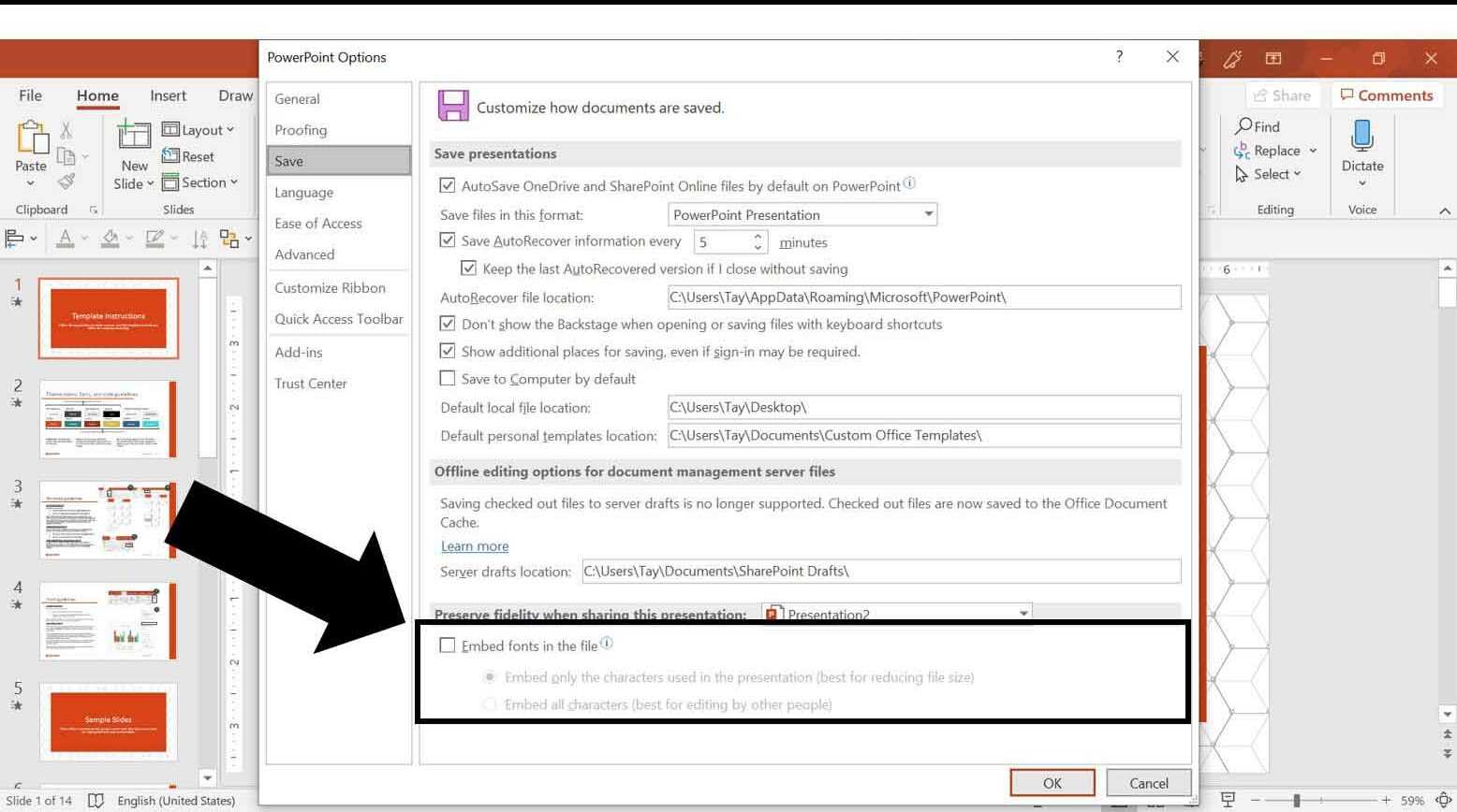 PowerPoint Master Slides - Embedding Fonts