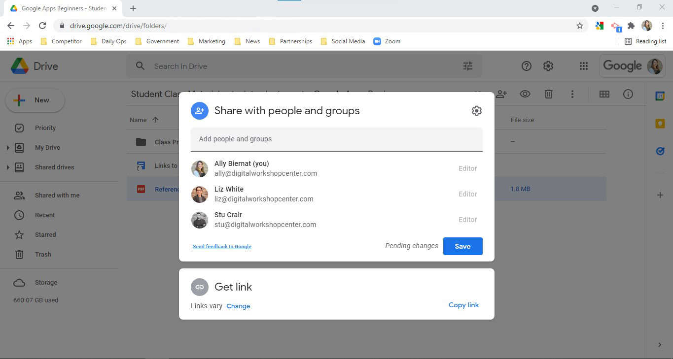 Sharing files on Google Drive