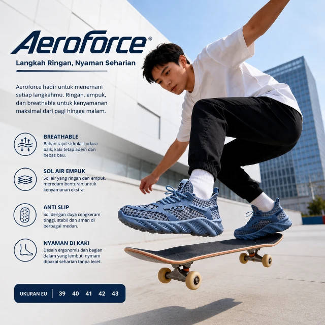 Sepatu Aeroforce tampak depan warna hitam