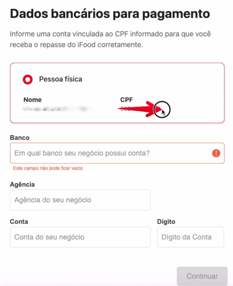 Tela mostrando os dados para pagamento bancário