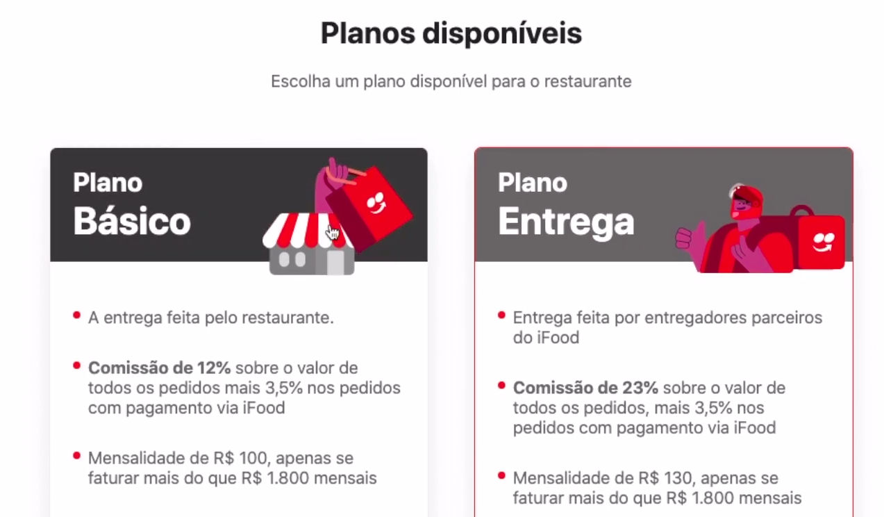 Tela pedindo para selecionar o plano