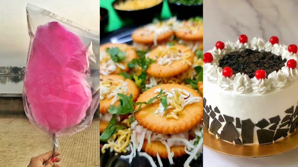 7 Nostalgic Food Items That Remind Us Of The Good Old School Days 5 Graphical Representation of cotton candy, Monaco pizza, cake.