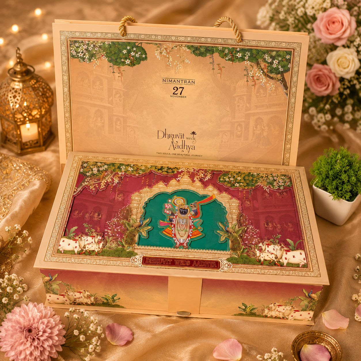 Premium wedding invitation box editorial view