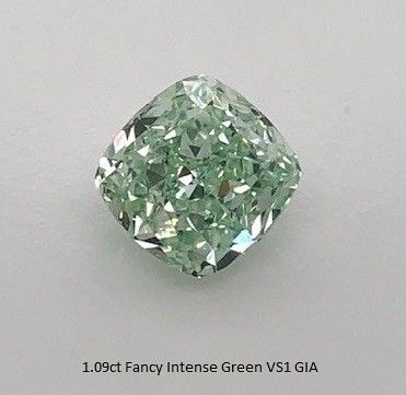 1.090ct Cushion Fancy Intense Green Diamond | Diamonds.co.nz