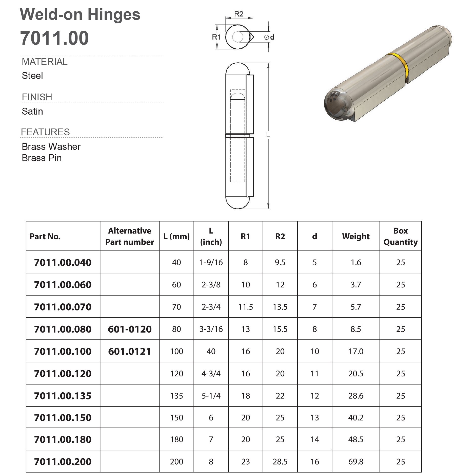 80mm WELDON HINGE BRASS PIN, BRASS WASHER Weld on Hinges NZ Parts