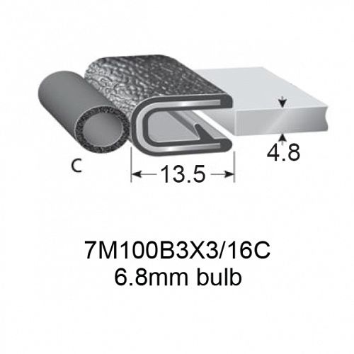 RUBBER EDGE TRIMS WITH 6.8mm BULB - 4.7mm PANEL (3/16")