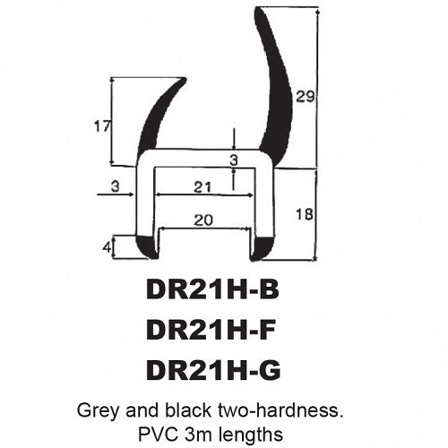 P.V.C SECTIONS - DUROMETER DOOR SEAL - (BLACK/GREY)