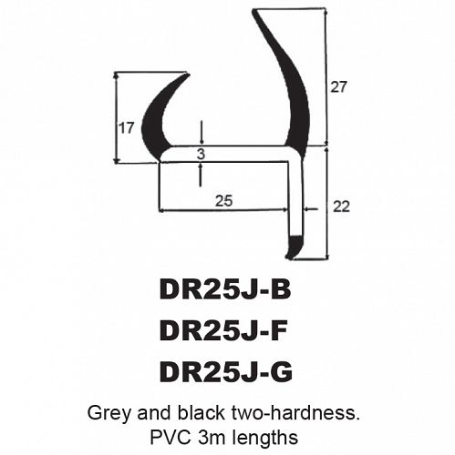 P.V.C SECTIONS - DUROMETER DOOR SEAL - (LIGHT GREY)