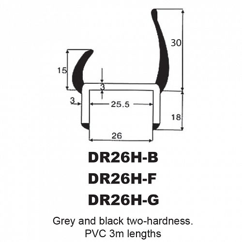 P.V.C SECTIONS - DUROMETER DOOR SEAL - (BLACK/GREY)