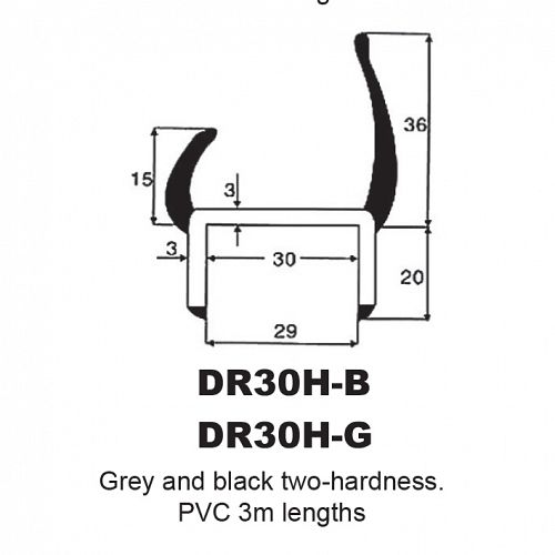 P.V.C SECTIONS - DUROMETER DOOR SEAL - (GREY/D GREY)