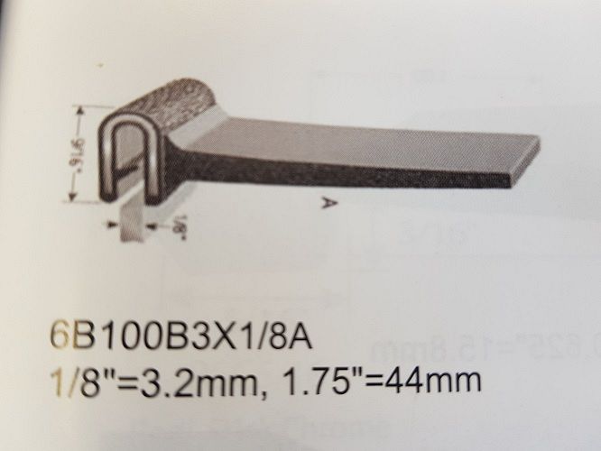 RUBBER EDGE TRIMS WITH 44mm FLAP - 3.2mm PANEL (1/8")