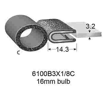 RUBBER EDGE TRIMS WITH 16mm END BULB - 3.2mm PANEL (1/8)