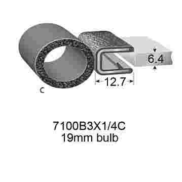 RUBBER EDGE TRIMS WITH 19mm BULB - 6.3mm PANEL (1/4")