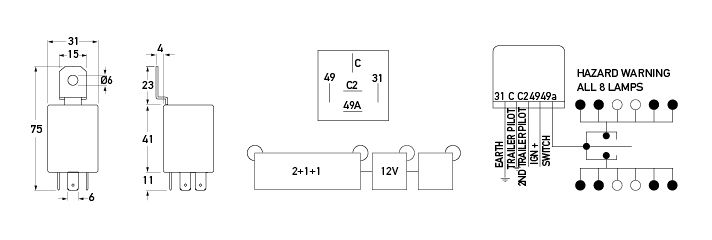 HCS Electronic Flasher Unit - 12V - 2+1+1