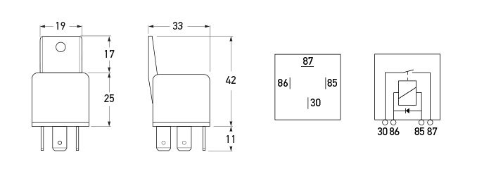 Relais 12V 4 Broches Avec Diode Hella 3053 - EL-33851